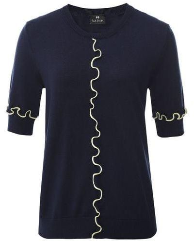 Paul Smith Cotton Knitted Frill Top - Blue
