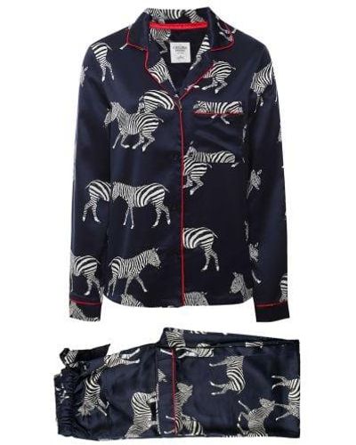 Chelsea Peers Satin Zebra Print Long Pyjamas - Blue