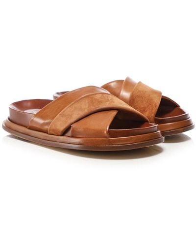 Lorenzo Masiero Leather Crossover Sandals - Brown