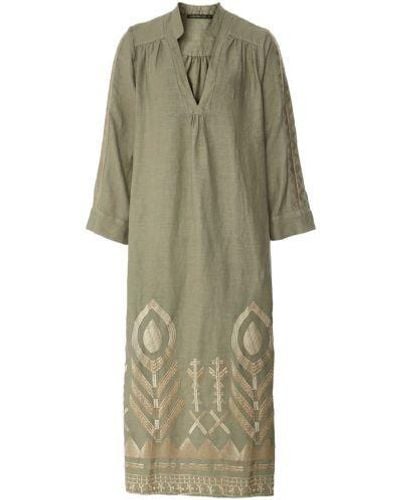 Greek Archaic Kori Linen Feather Midi Dress - Natural