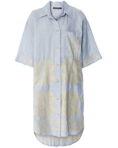 Greek Archaic Kori Linen Embroidered Shirt Dress - Grey