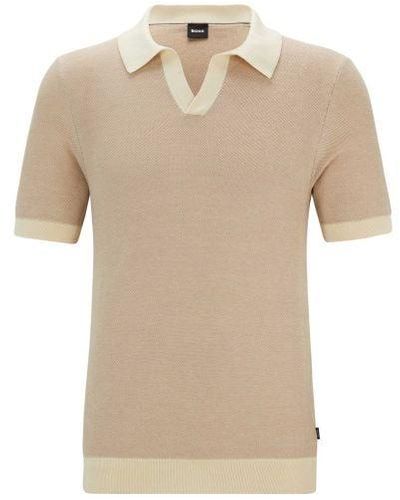 BOSS Knitted Cotton Tempio Polo Shirt - Natural