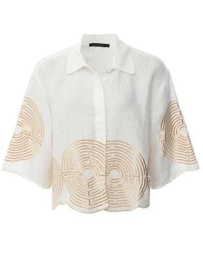 Greek Archaic Kori Circle Cropped Linen Shirt - White