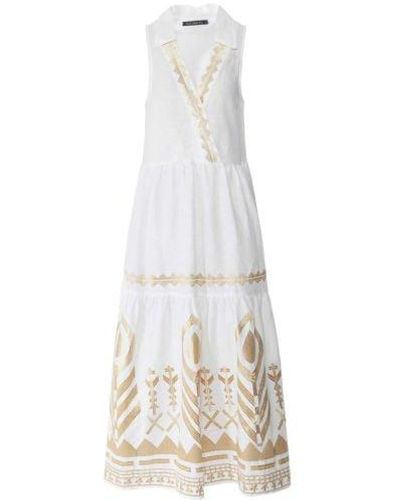 Greek Archaic Kori Feather Sleeveless Midi Dress - White