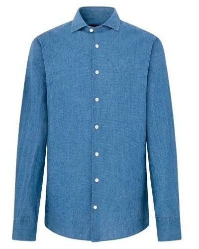 Hackett Slim Fit Linen Houndstooth Shirt - Blue