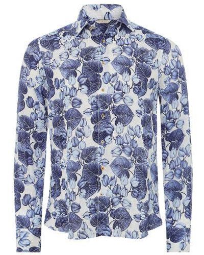 Stenströms Linen Floral Shirt - Blue