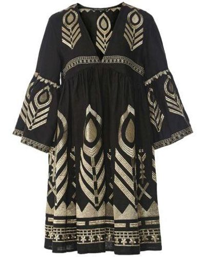Greek Archaic Kori Feather Embroidered Mini Dress - Black