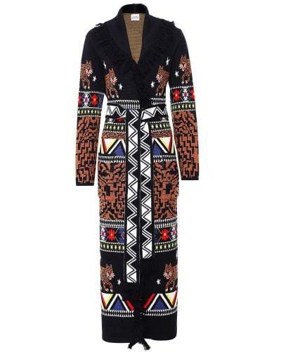 Hayley Menzies Jacquard Long Wool Cardigan Colour : Black, Size : L