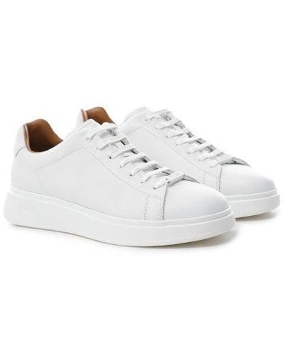 BOSS Leather Bulton Trainers - White