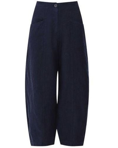 Oska Cropped Linen Trousers - Blue