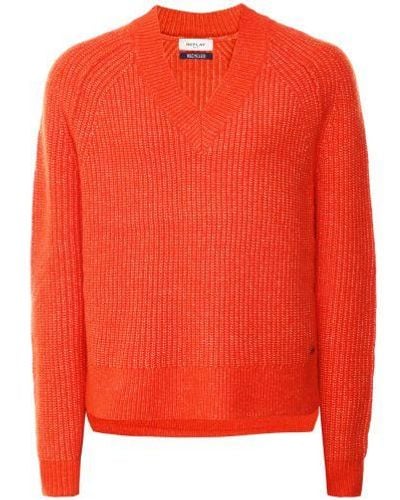 Replay Garment Dyed V-neck Jumper - Red