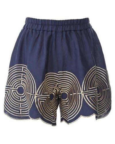 Greek Archaic Kori Circle Linen Shorts - Blue