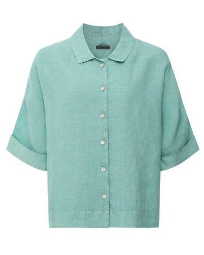 Oska Cropped Linen Shirt - Blue