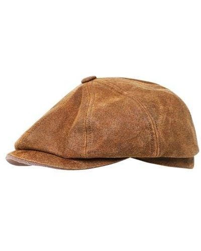 Stetson Leather Eight Panel Cap - Brown