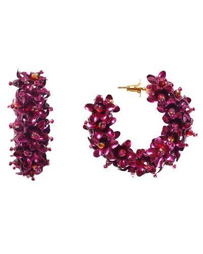 Olivia Dar Gold Plated Beaded Flower Hoops - Purple