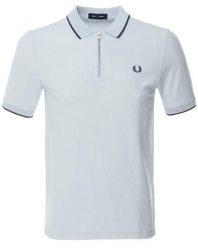 Fred Perry Crepe Pique Zip Polo Shirt - Blue
