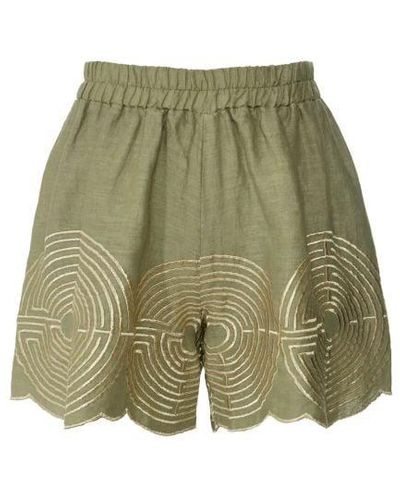 Greek Archaic Kori Circle Linen Shorts - Green