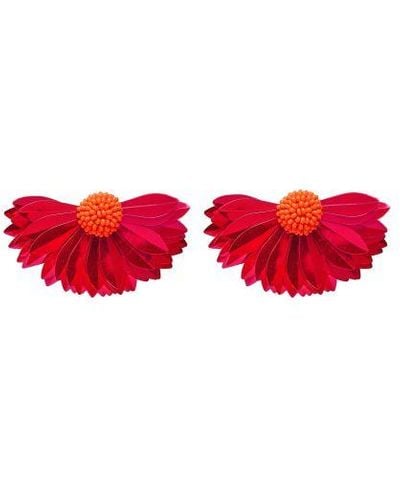 Olivia Dar Sequined Marigold Earrings - Red