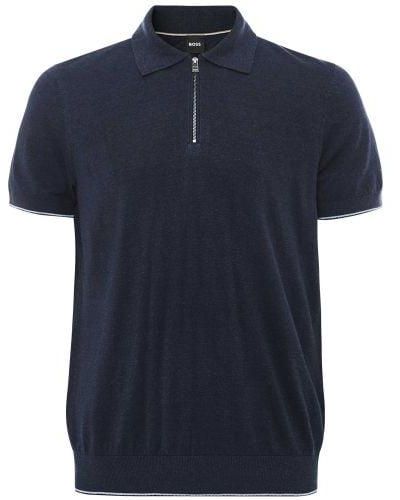 BOSS Linen Knit Trieste Polo Shirt - Blue