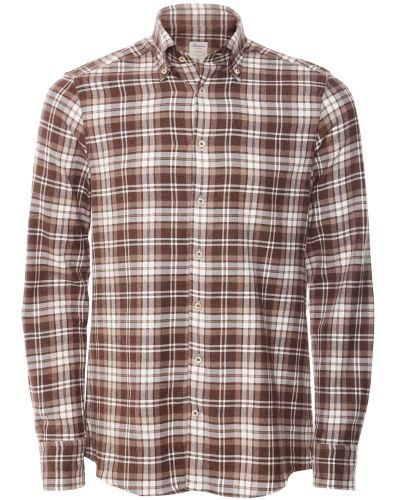 Stenströms Slimline Flannel Check Shirt - Brown