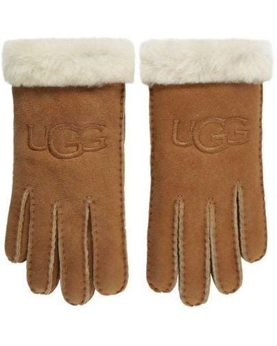 UGG Sheepskin Embroidered Gloves - Brown