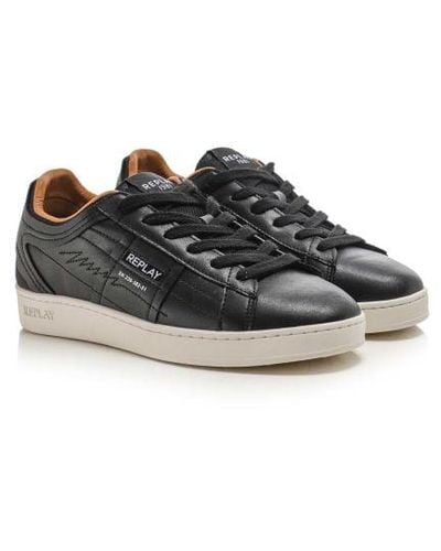 Replay Leather Smash Pro Lay Trainers - Black