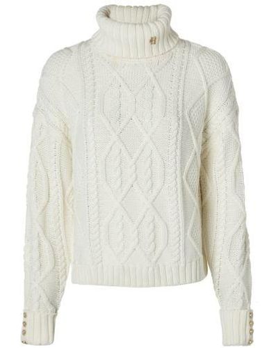 Holland Cooper Noveli Cable Knit Roll Neck Jumper - White