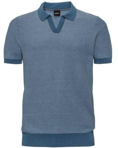 BOSS Knitted Cotton Tempio Polo Shirt - Blue