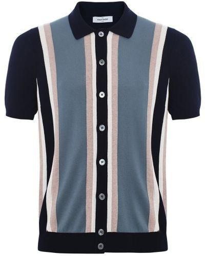 Gran Sasso Knitted Cotton Striped Shirt Colour : Navy, Size : Uk 46 - Blue