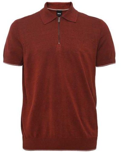 BOSS Linen Knit Trieste Polo Shirt - Red