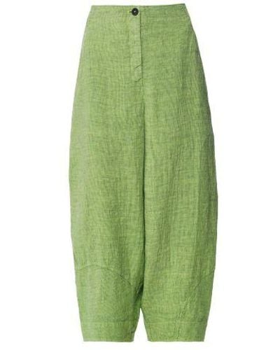 Oska Cropped Linen Trousers - Green
