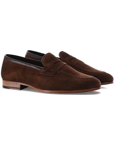 Loake Suede Darwin Penny Loafers - Brown