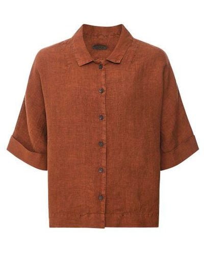 Oska Cropped Linen Shirt - Brown