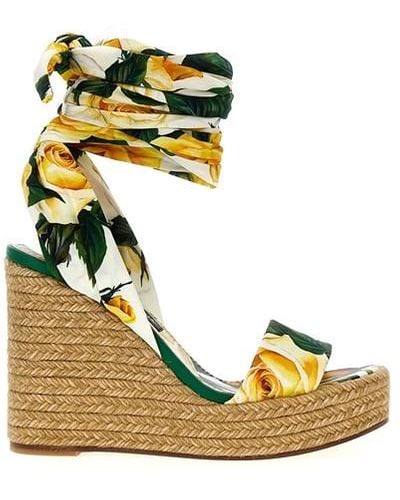 Dolce & Gabbana Floral Print Wedges - Yellow