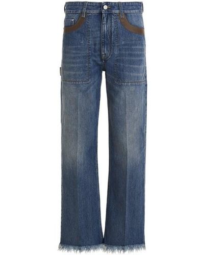 Fendi Leather Detail Jeans - Blue