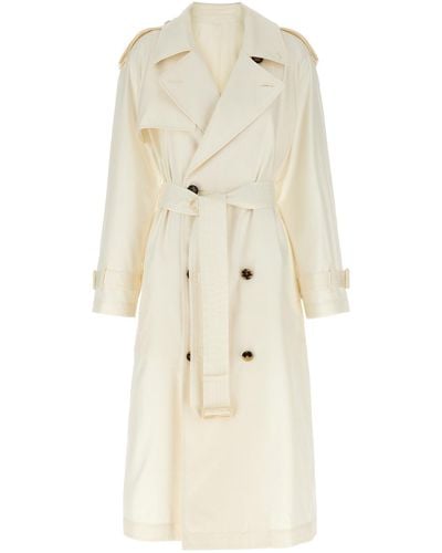 Burberry Long Silk Trench Coat - Natural