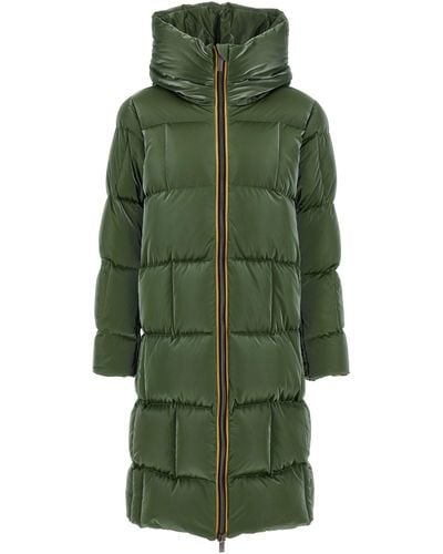 K-Way Long Down Jacket 'orlin Heavy Brick-like Quilted' - Green