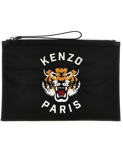 KENZO Logo Embroidery Clutch Bag - Black
