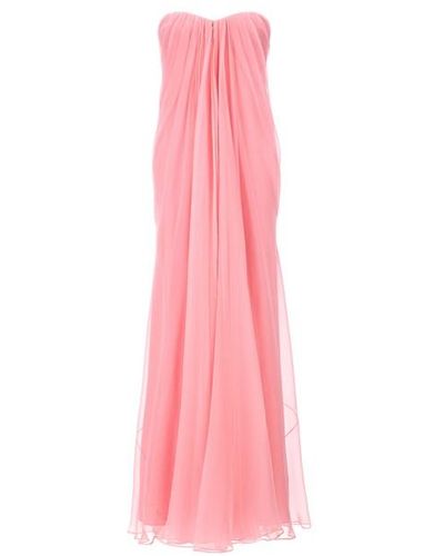 Alexander McQueen Draped Bustier Chiffon Long Dress - Pink