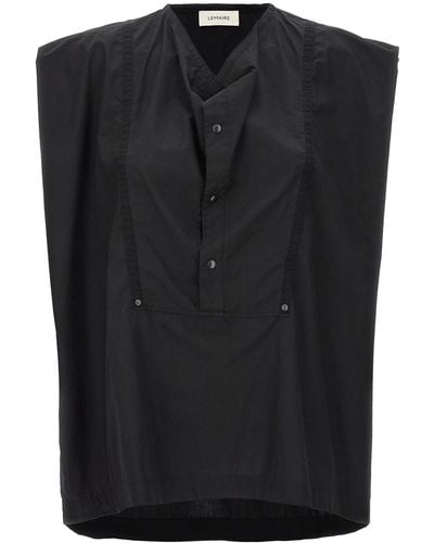 Lemaire Bluse "Cap Sleeve Top With Snaps" - Schwarz