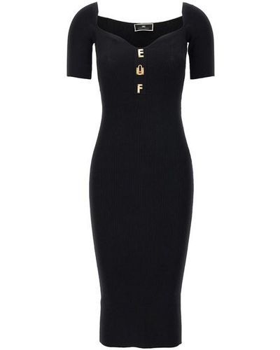 Elisabetta Franchi Ribbed Plaque Dress - Black