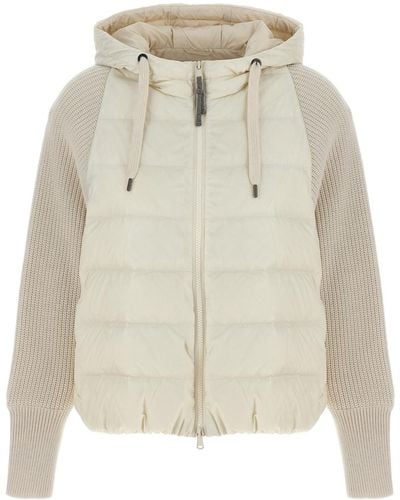 Brunello Cucinelli Hooded Down Jacket With 'solomeo' Inserts - White