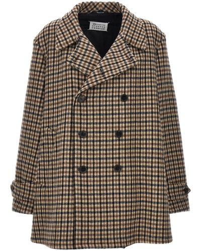 Maison Margiela Double-breasted Check Coat - Brown