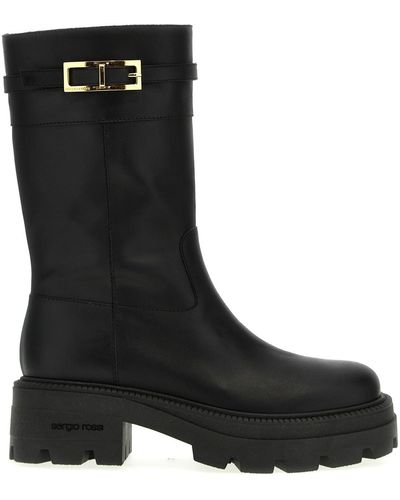 Sergio Rossi Nora Buckle Detailed Round Toe Boots - Black