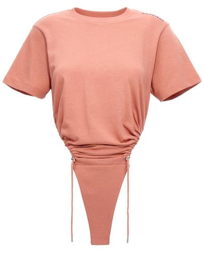 Y. Project Ruched Bodysuit With Logo Embroidery - Pink