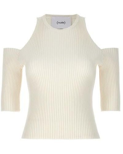 Nude Cut-out Knit Top - White