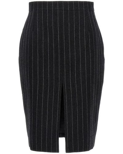 Saint Laurent Pinstriped Wool Skirt - Black