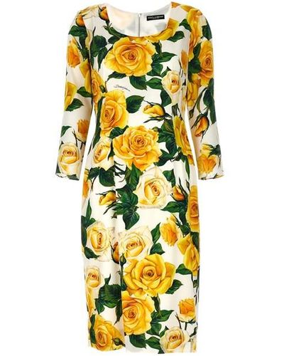 Dolce & Gabbana 'rose Gialle' Midi Dress - Yellow