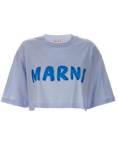 Marni T-shirt cropped stampa logo - Blu