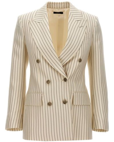 Tom Ford Striped Double-breasted Blazer - Natural